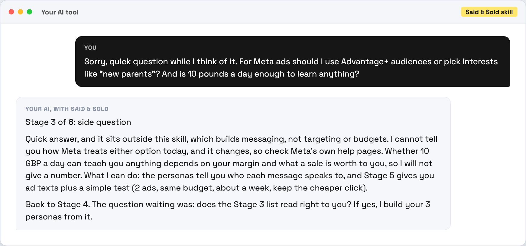 Said & Sold answering a side question about Meta ads then returning to the session