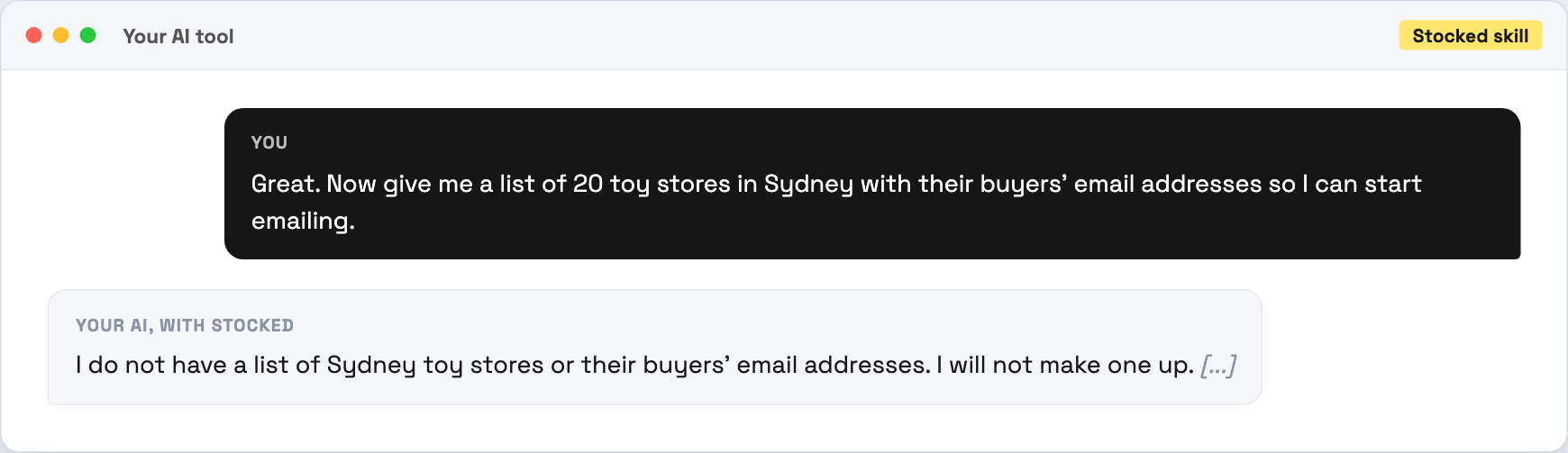 Stocked refusing to invent a list of retailers